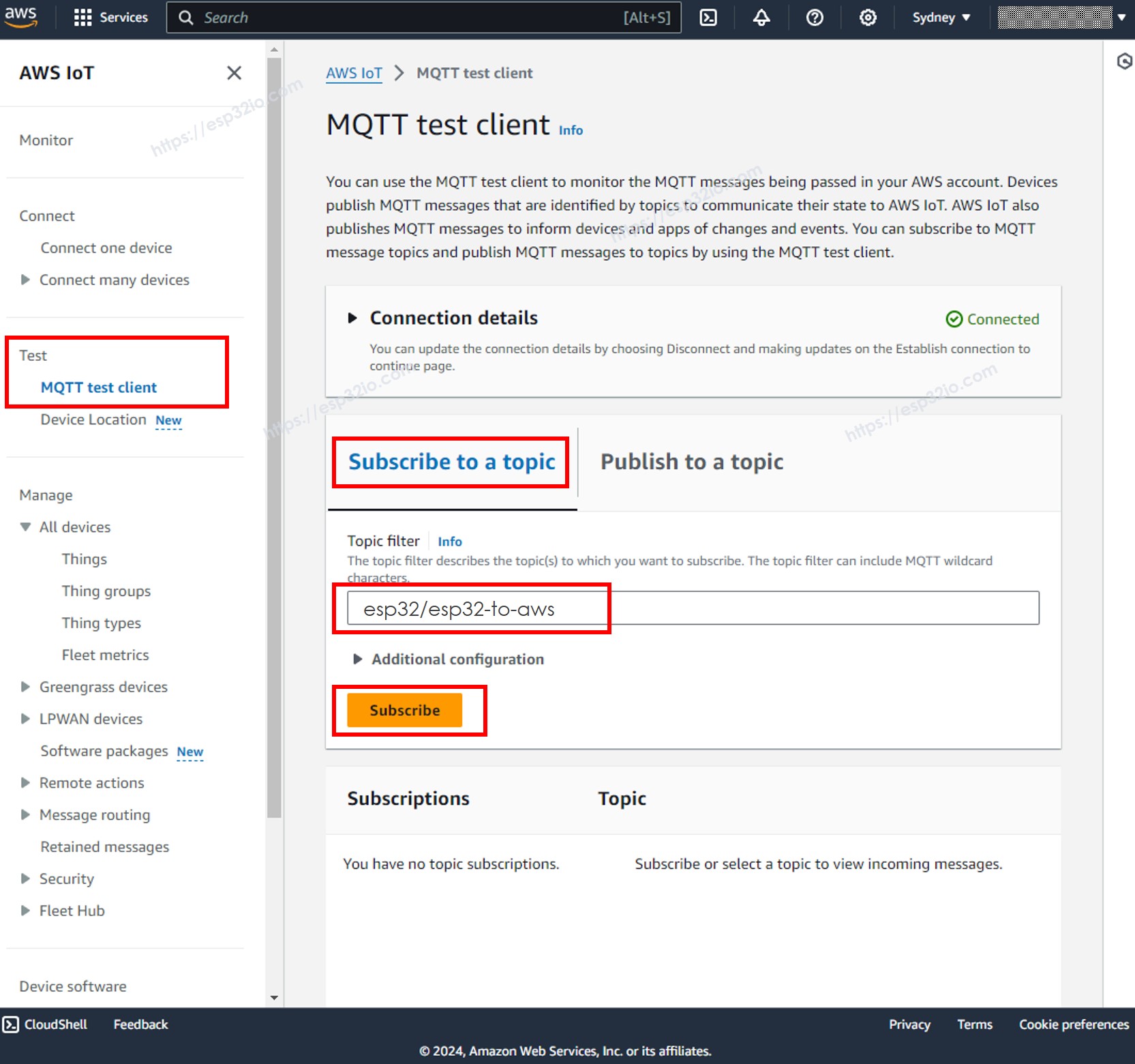 AWS IoT MQTT-Test-Client ESP32