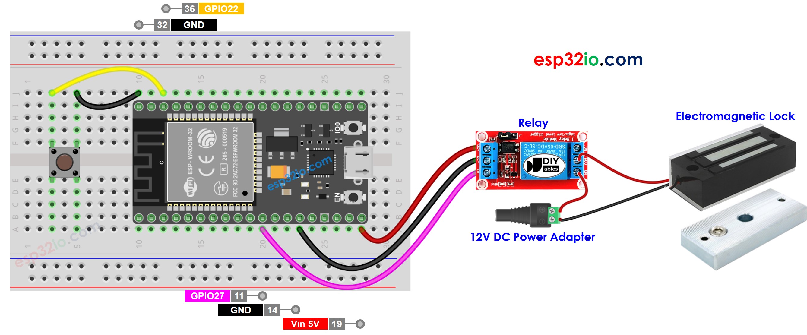 ESP32-Taster Elektromagnetisches Türschloss Verdrahtungsschema