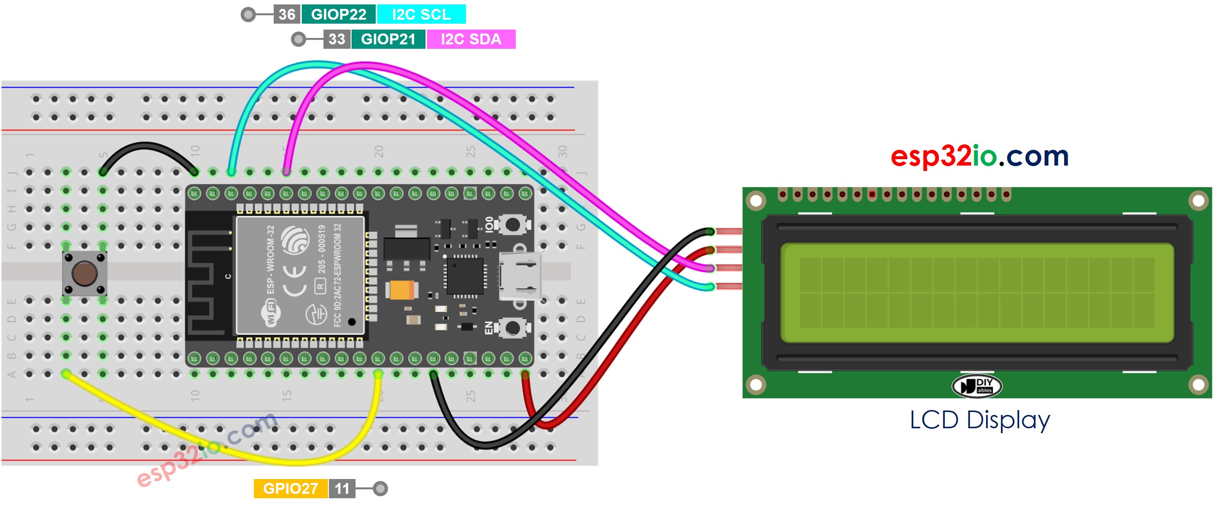 ESP32 Taster LCD I2C Verdrahtungsdiagramm