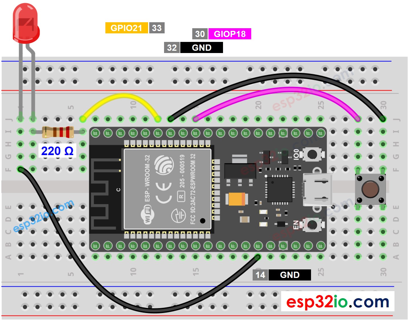 ESP32 LED-Taster Verdrahtungsdiagramm