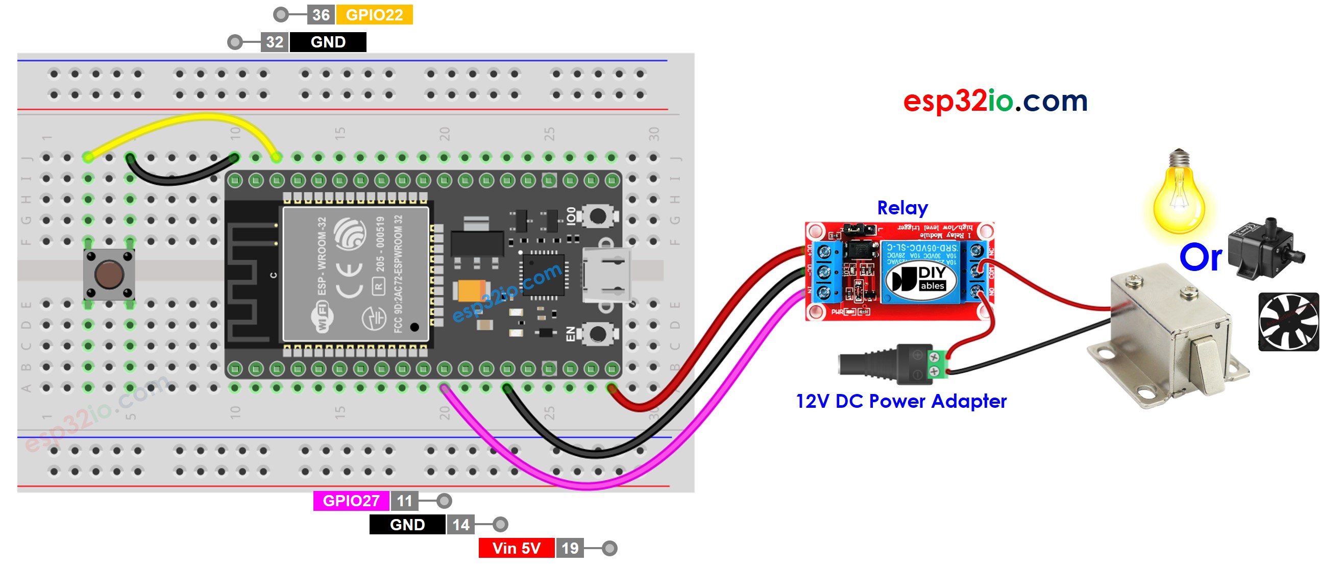 ESP32 Taster-Relais Verdrahtungsdiagramm
