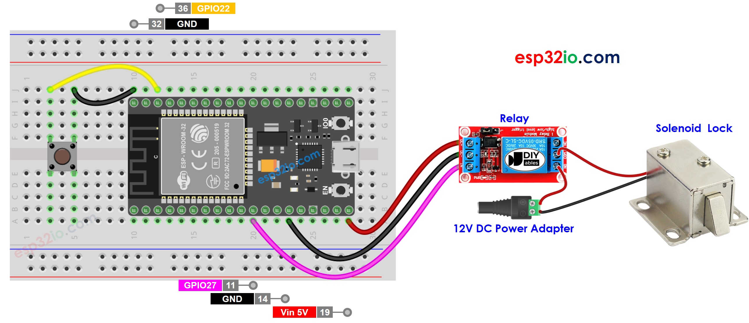 Verdrahtungsdiagramm für ESP32-Taster-Solenoidschloss