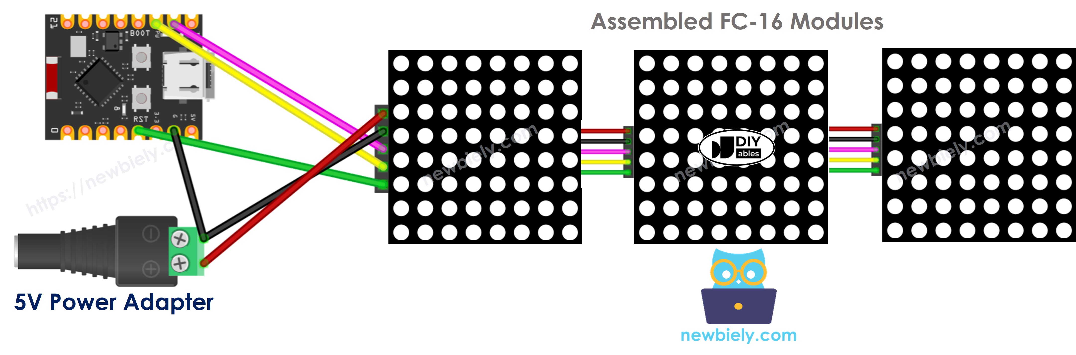 ESP32 C3 Super Mini 32x8 LED-Matrix FC-16 Schaltplan