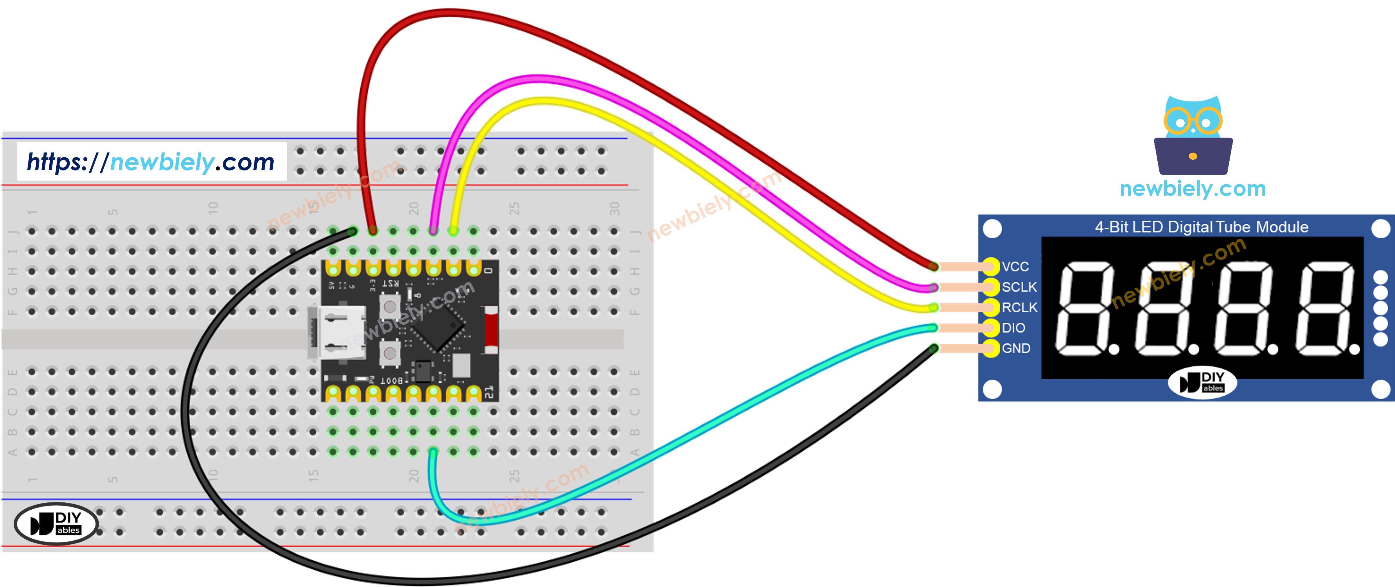 Schaltplan ESP32 C3 Super Mini 74HC595 4-stellige 7-Segment-Anzeige
