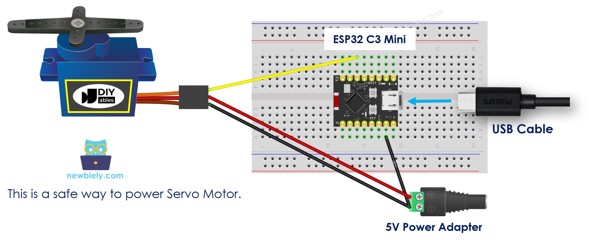 ESP32 C3 Super Mini Servomotor mit externer Stromversorgung Schaltplan