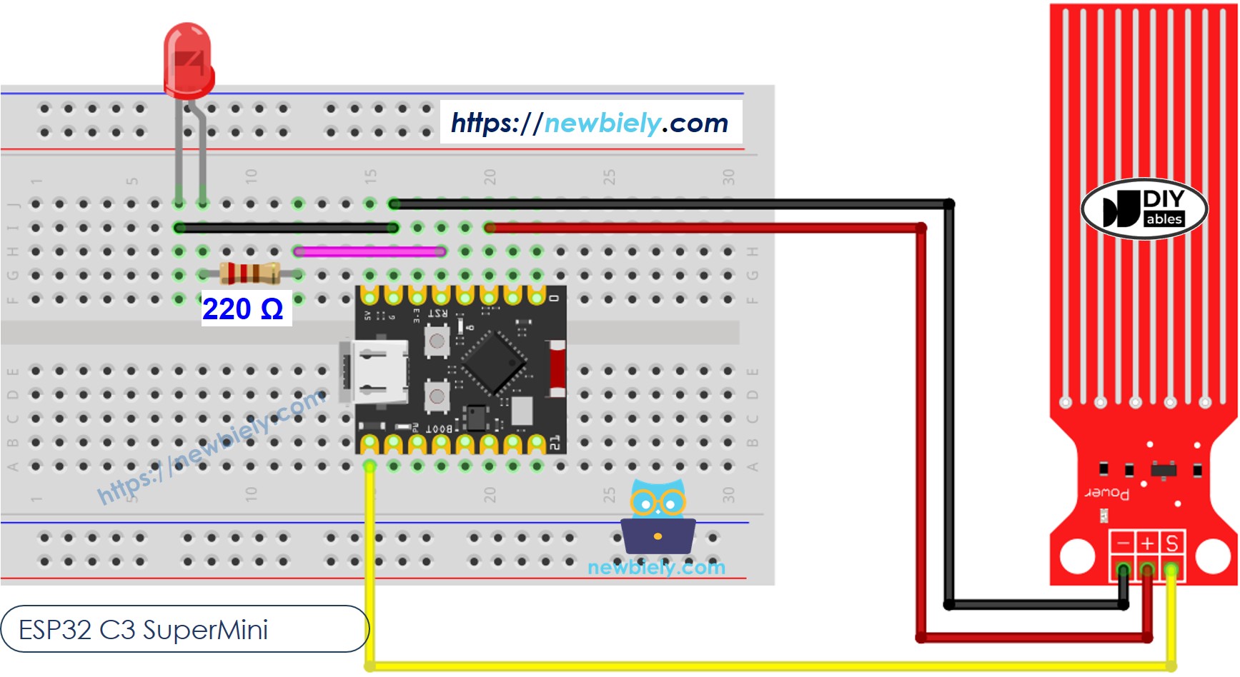 Schaltplan ESP32 C3 Super Mini Wassersensor mit LED
