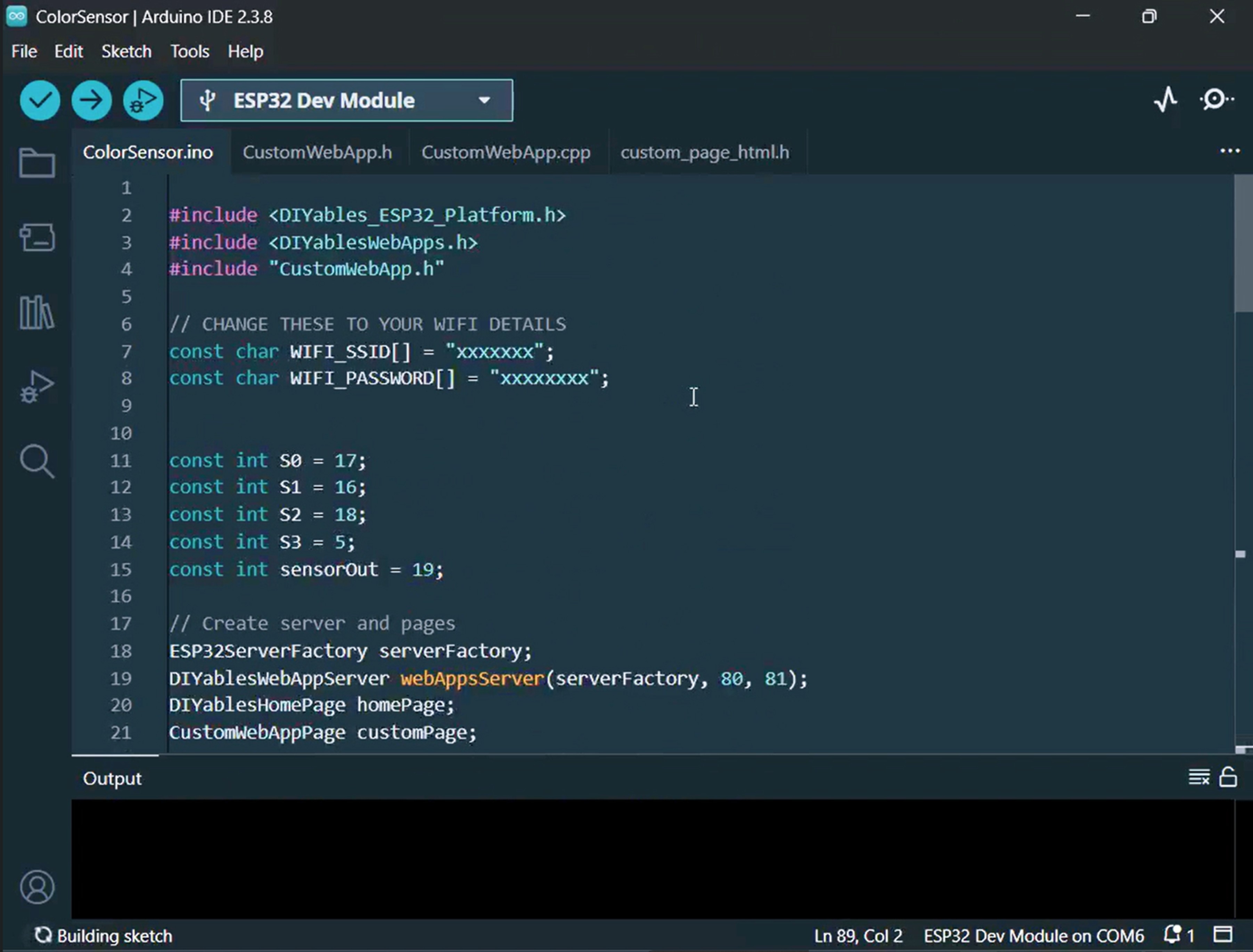 ESP32 Farbsensor Web-App Projektdateien in Arduino IDE