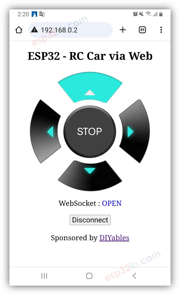 ESP32 steuert das Auto über den Webbrowser.