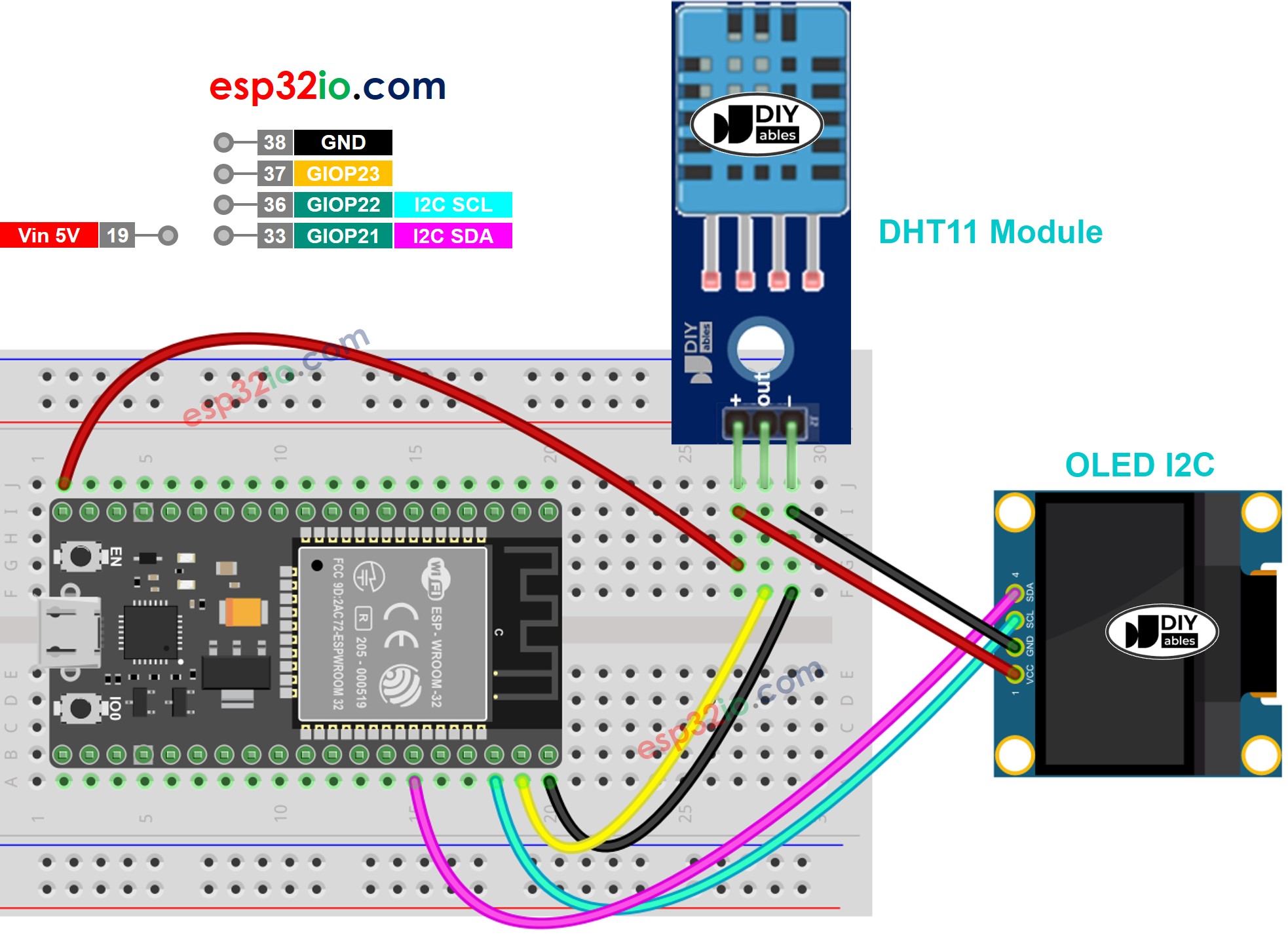 ESP32 DHT11-Modul OLED-Verkabelungsdiagramm