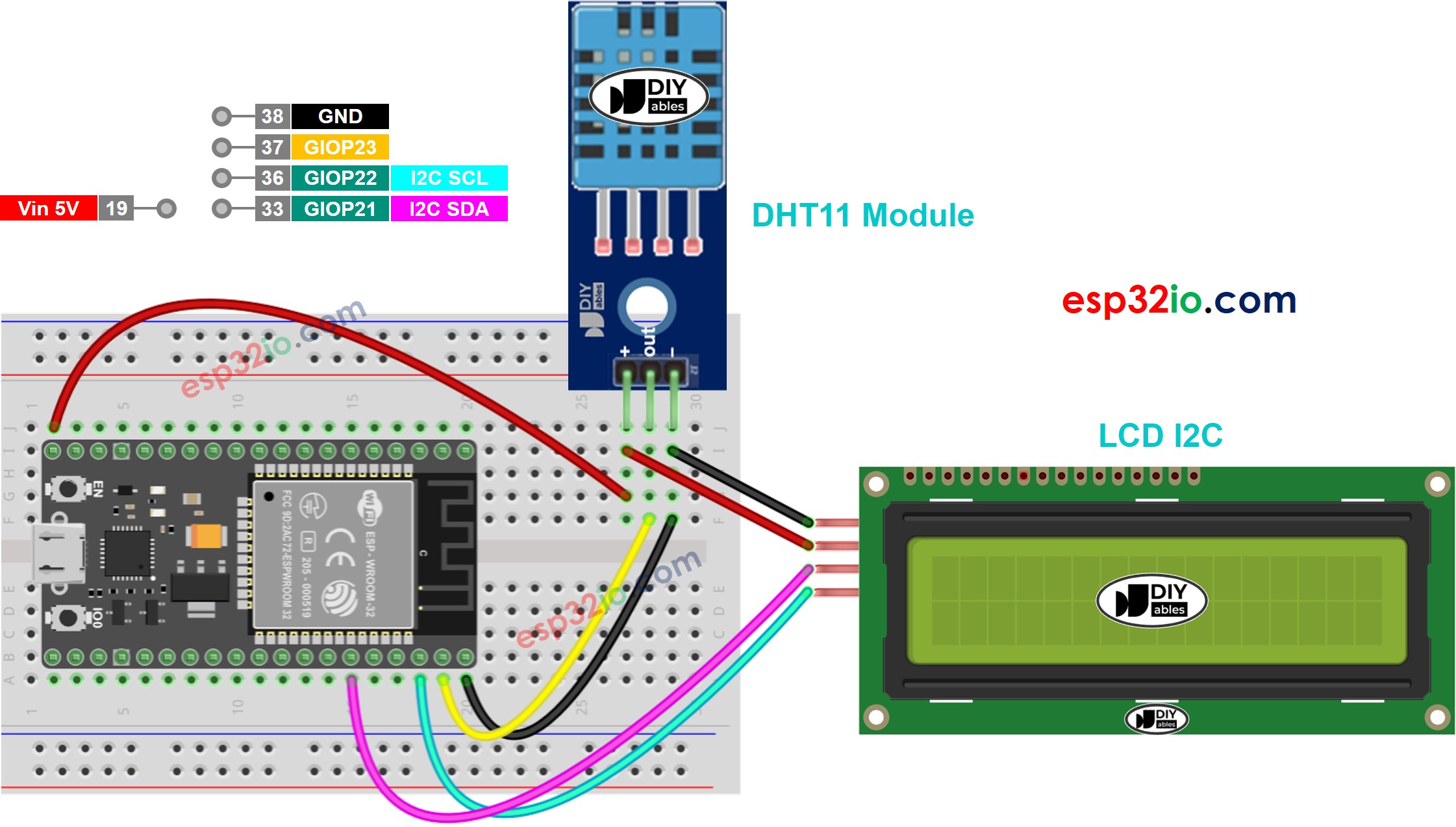 ESP32 DHT11-Sensor LCD-Schaltplan