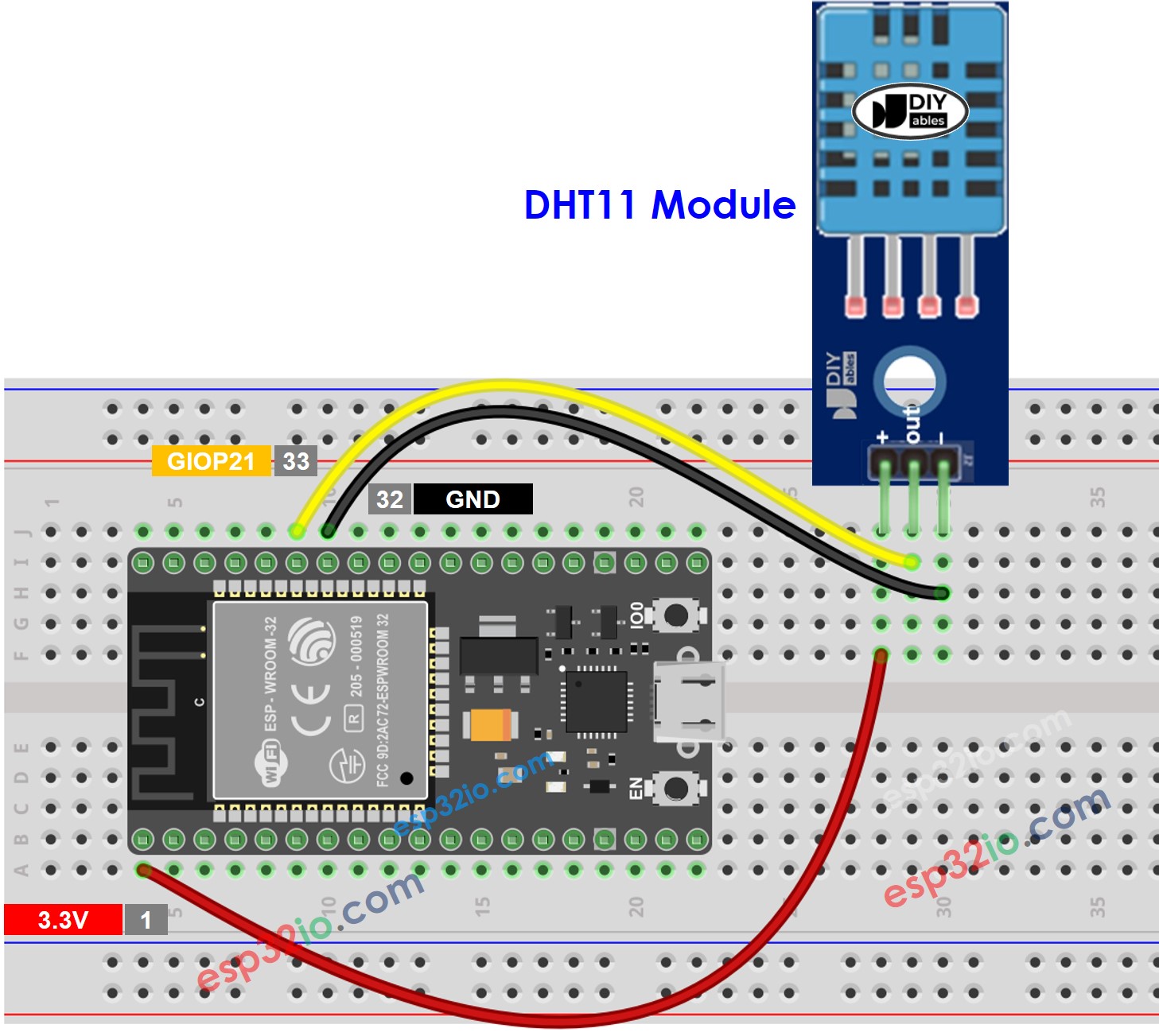ESP32 DHT11 Temperatur- und Feuchtigkeitsmodul Verdrahtungsdiagramm