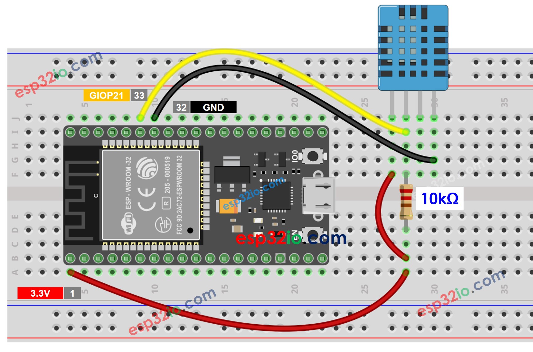 ESP32 DHT11 Temperatur- und Feuchtigkeitssensor Verdrahtungsdiagramm