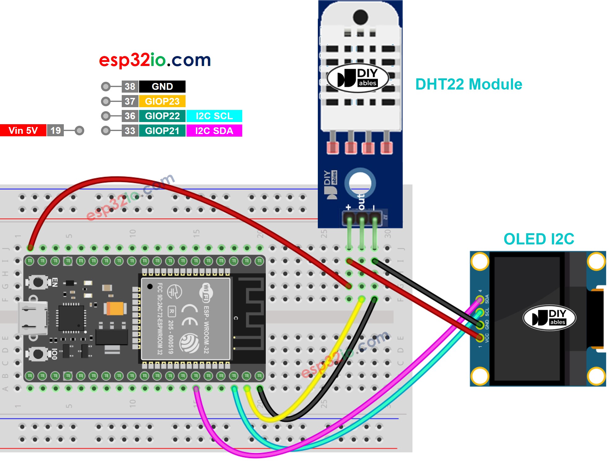ESP32 DHT22-Modul OLED-Verdrahtungsdiagramm
