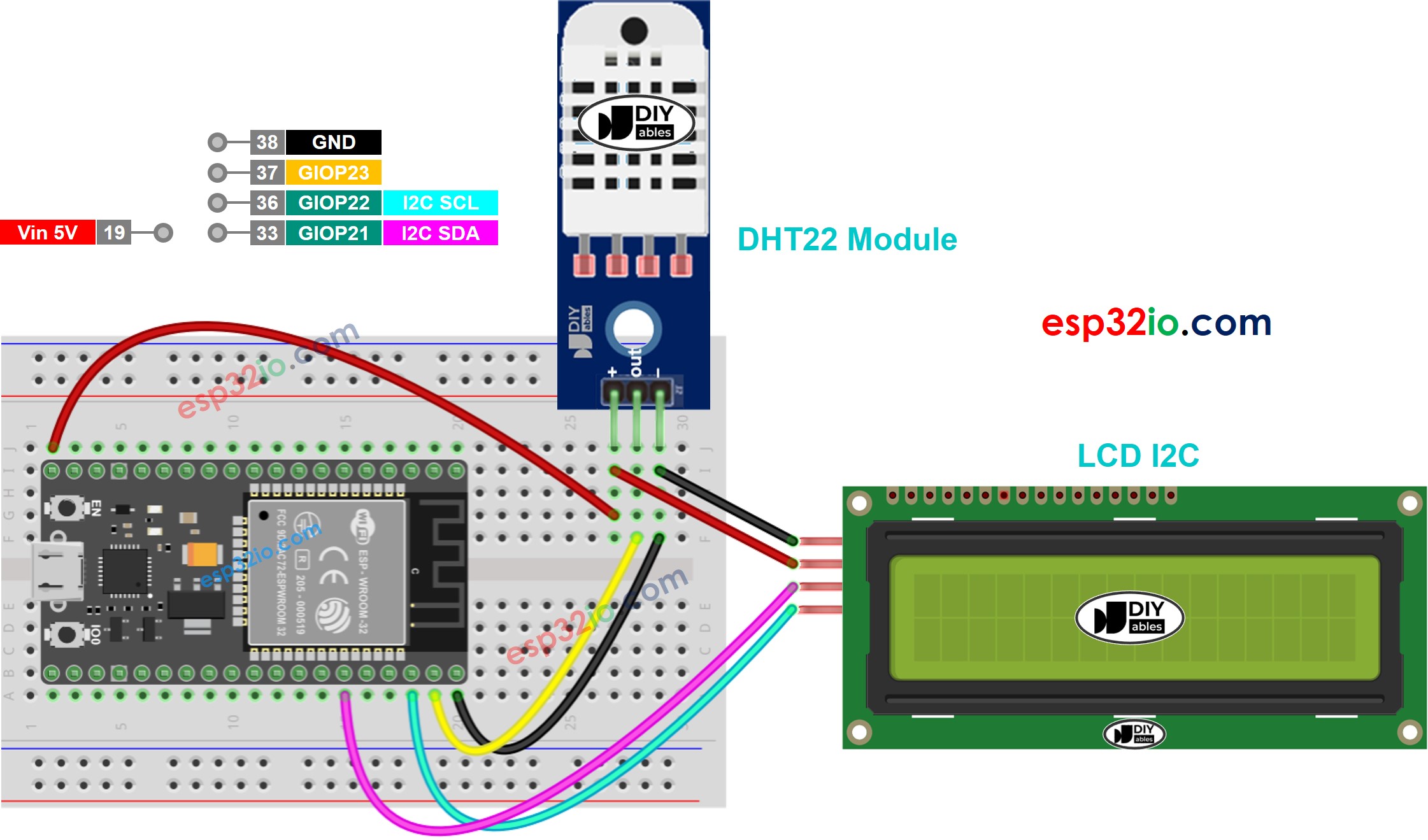 ESP32 DHT22-Sensor LCD-Schaltplan