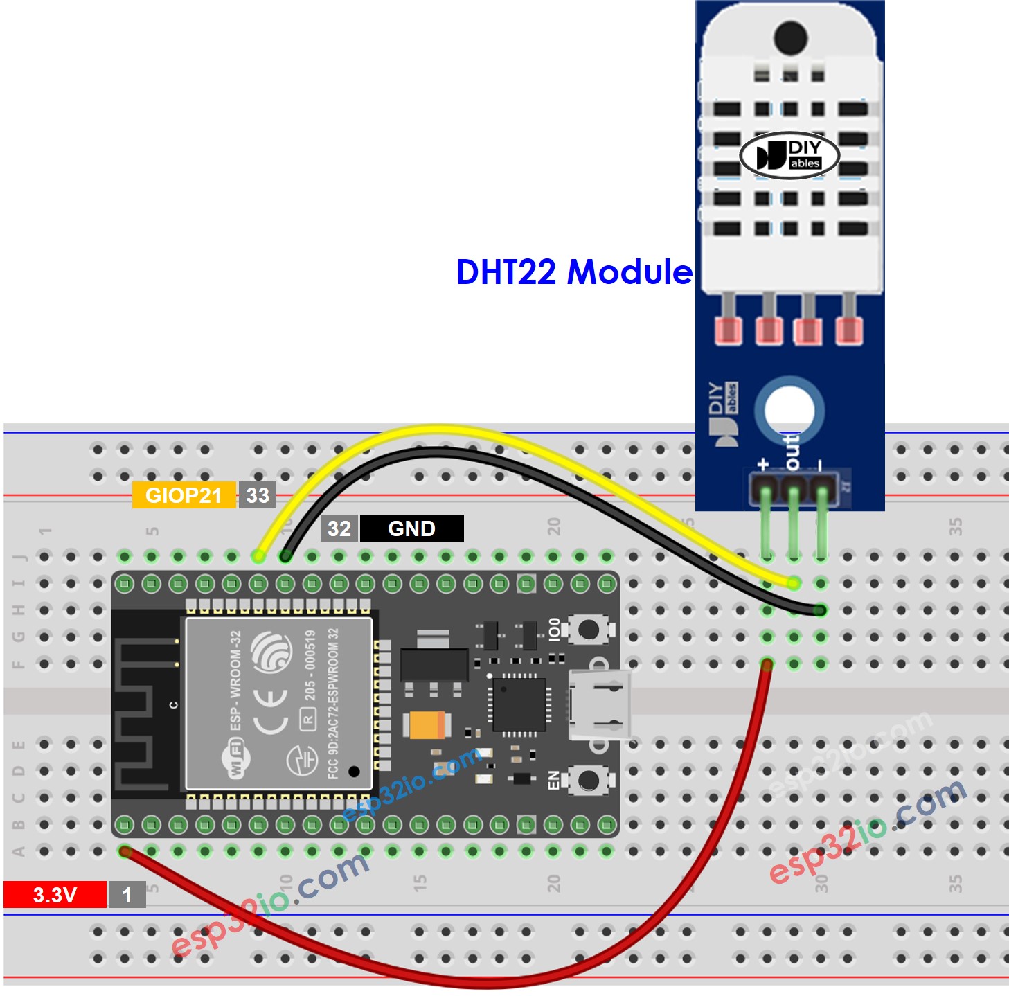 ESP32 DHT22 Temperatur- und Feuchtigkeitsmodul Schaltplan