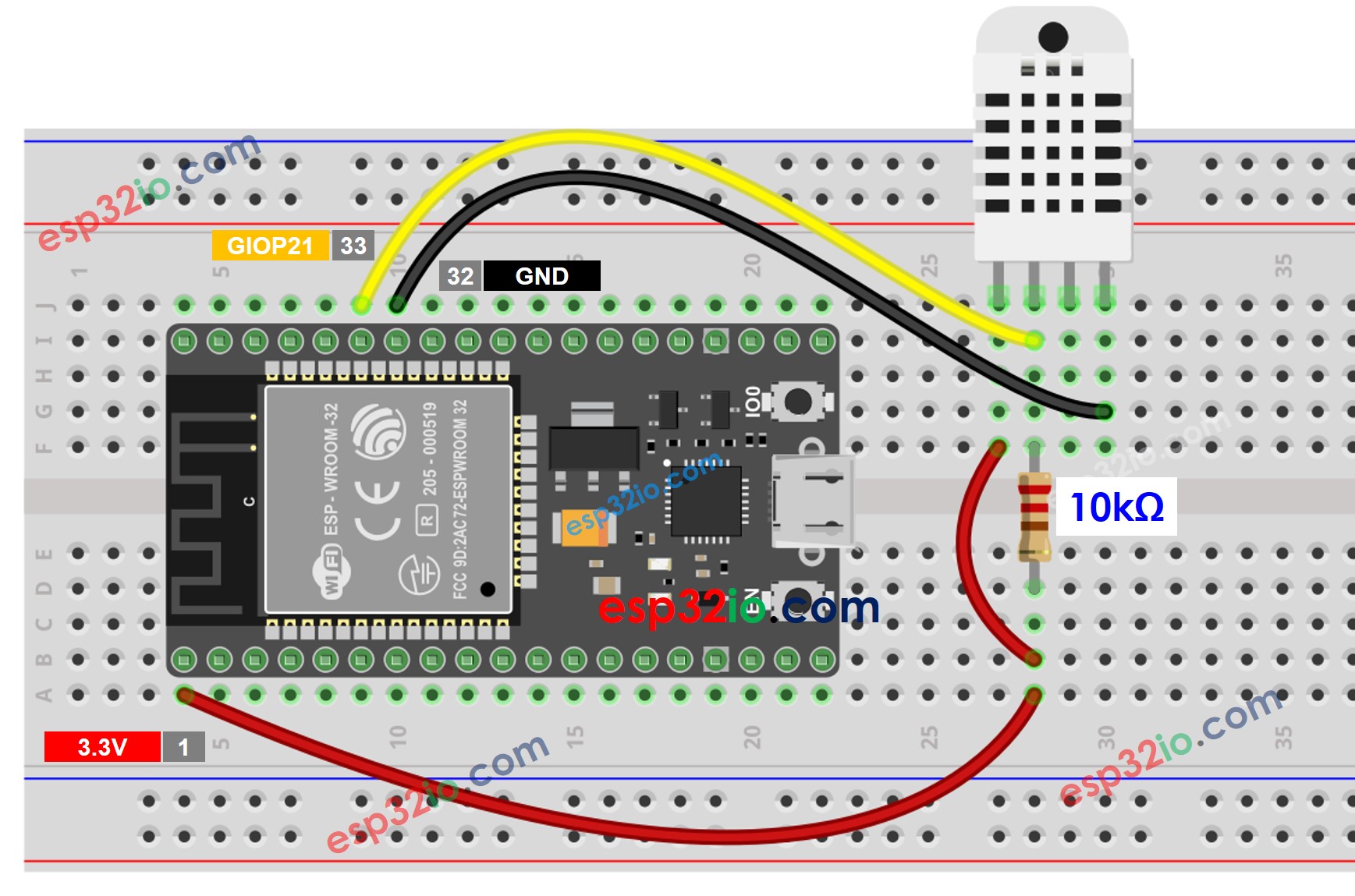 ESP32 DHT22 Temperatur- und Feuchtigkeitssensor Verdrahtungsdiagramm