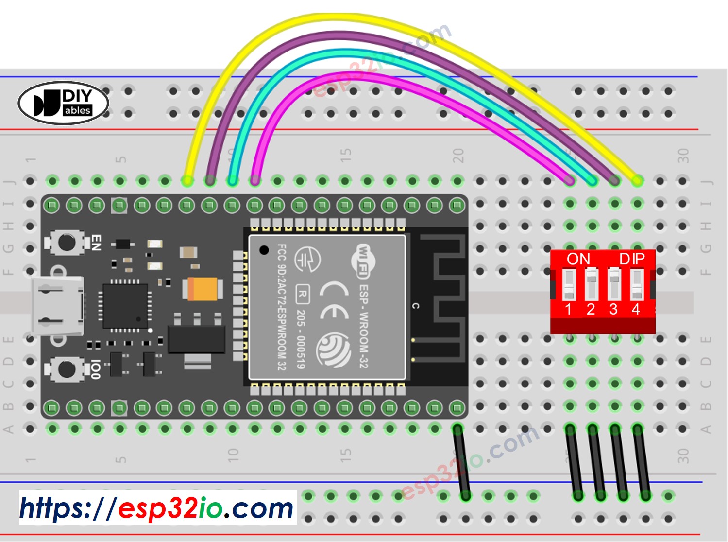 ESP32 DIP-Schalter Verdrahtungsdiagramm