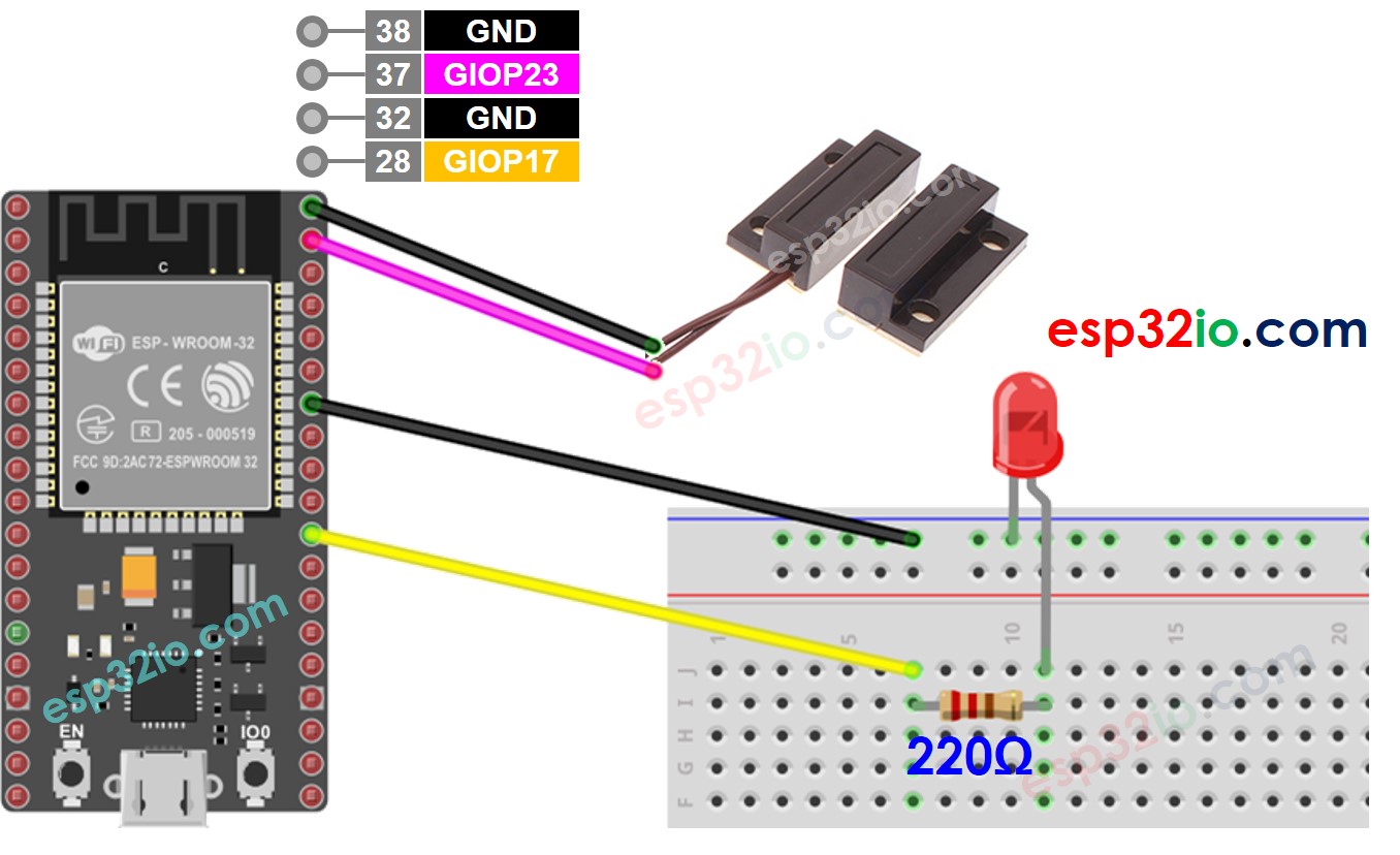 ESP32 Türsensor LED-Verdrahtungsdiagramm