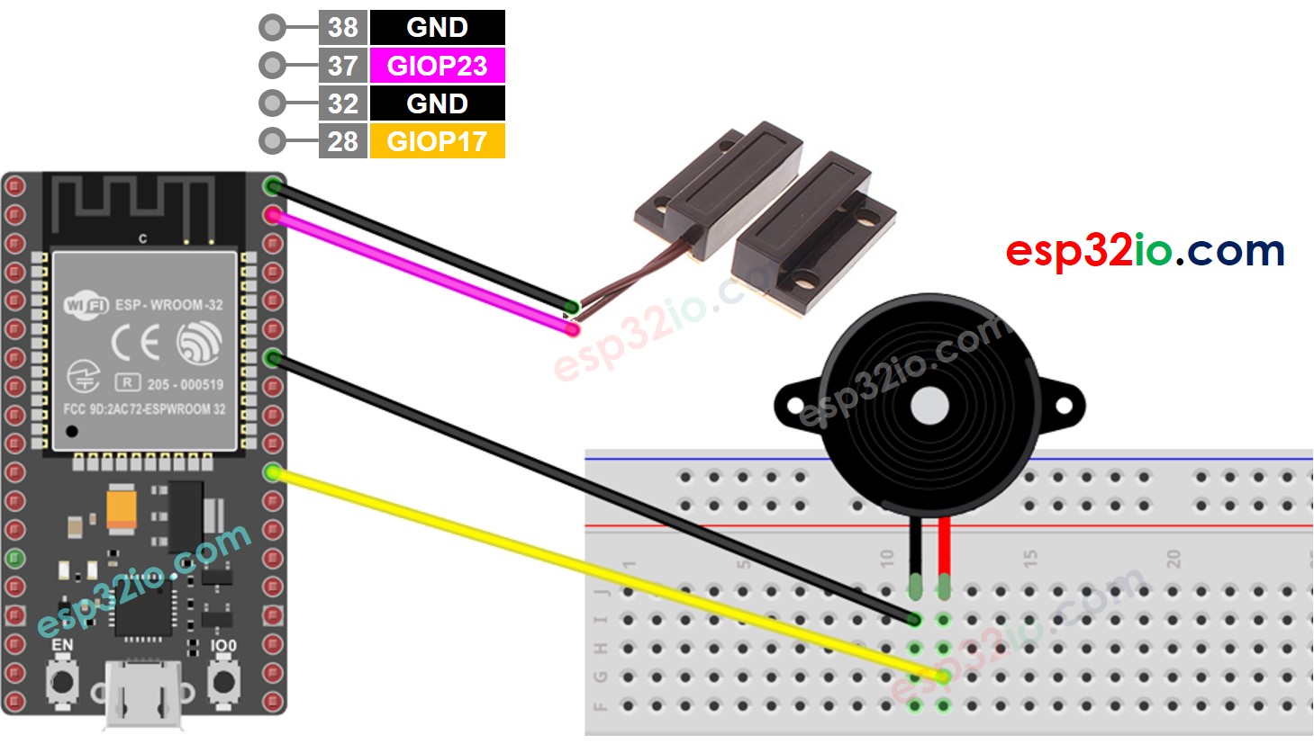 ESP32 Türsensor Piezo-Buzzer Schaltplan