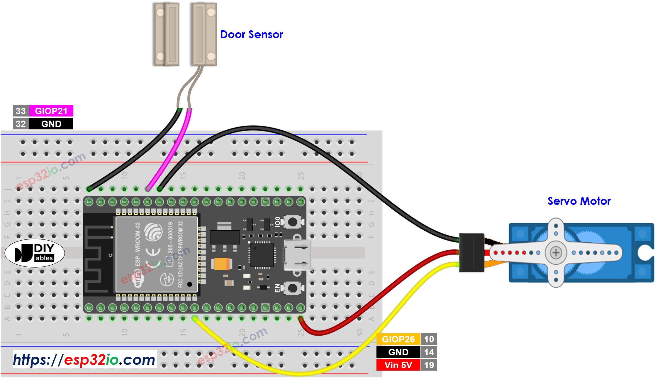 ESP32 Türsensor Servo-Motor Verdrahtungsdiagramm