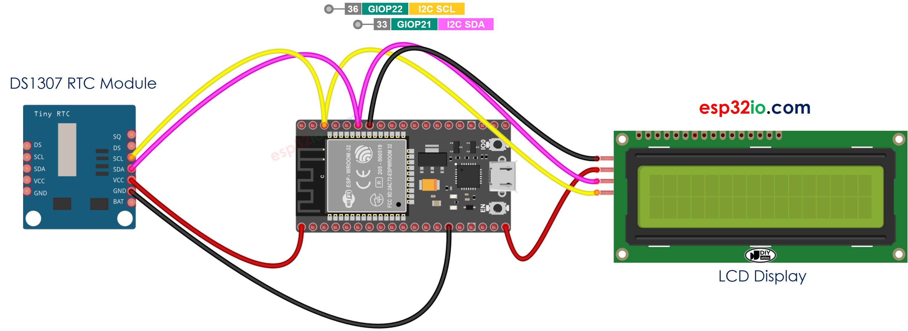 ESP32 DS1307 LCD-Verdrahtungsdiagramm