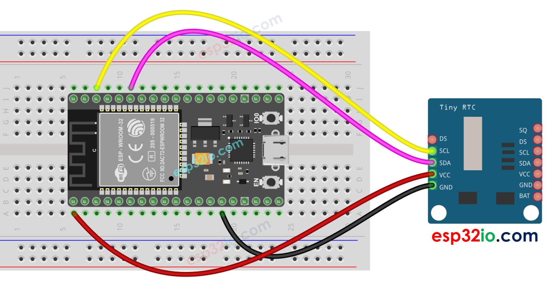 ESP32 Echtzeituhr DS1307 Verdrahtungsdiagramm