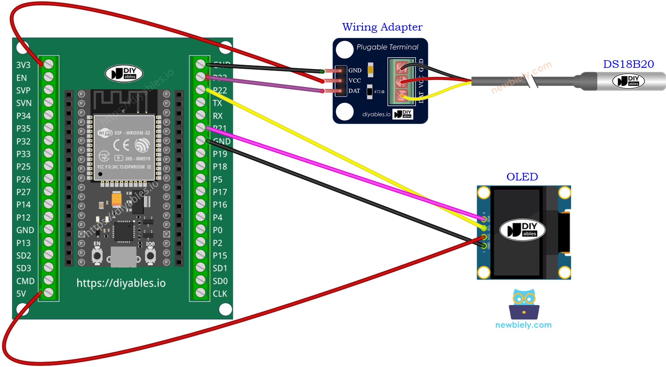 So verbinden Sie den ESP32 mit einem Temperatursensor und einem OLED-Display.