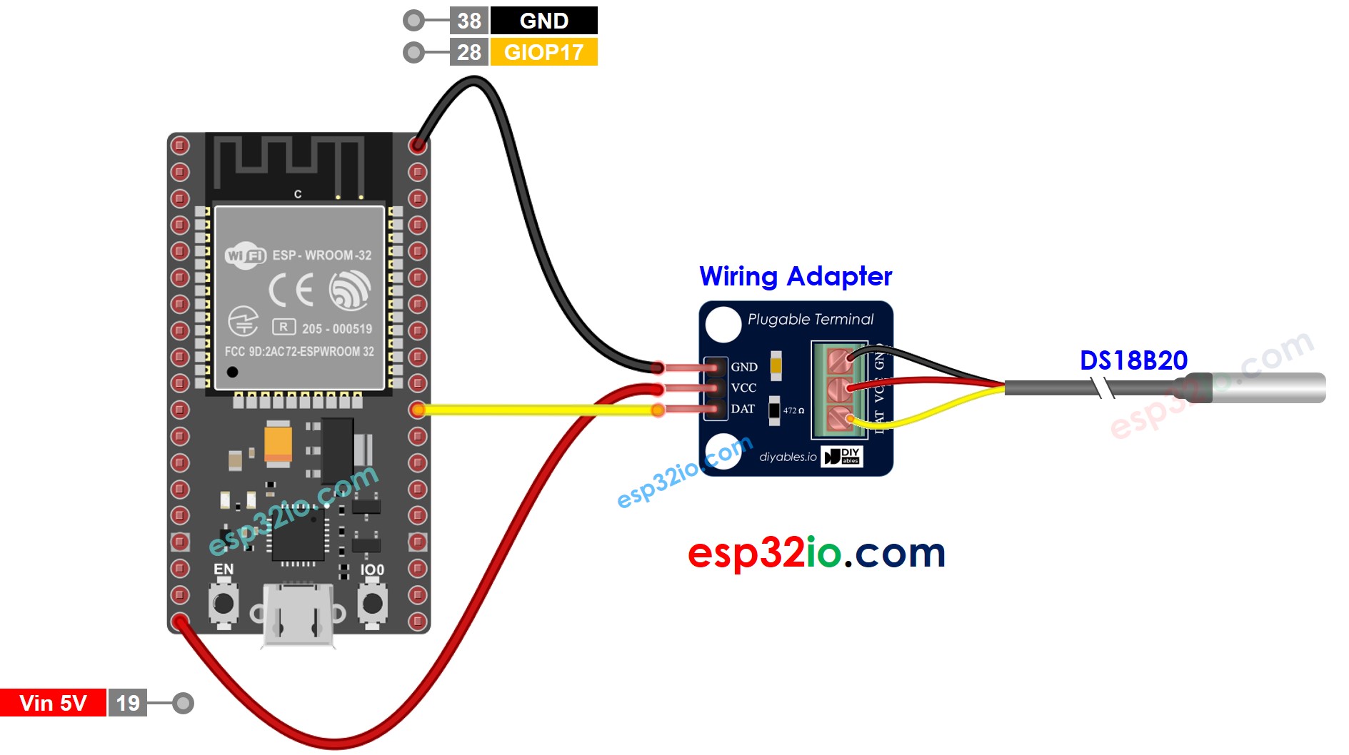 ESP32-Webserver DS18B20-Temperatursensor Verdrahtungsdiagramm
