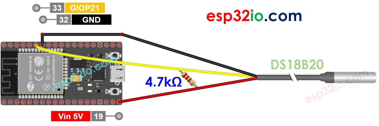 ESP32 DS18B20 Verdrahtungsdiagramm