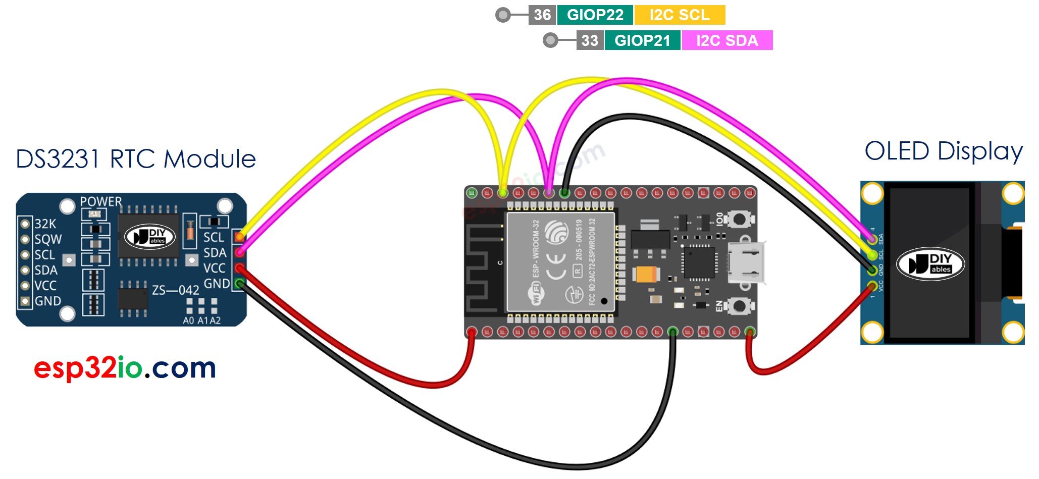 ESP32 DS3231 OLED Verdrahtungsdiagramm