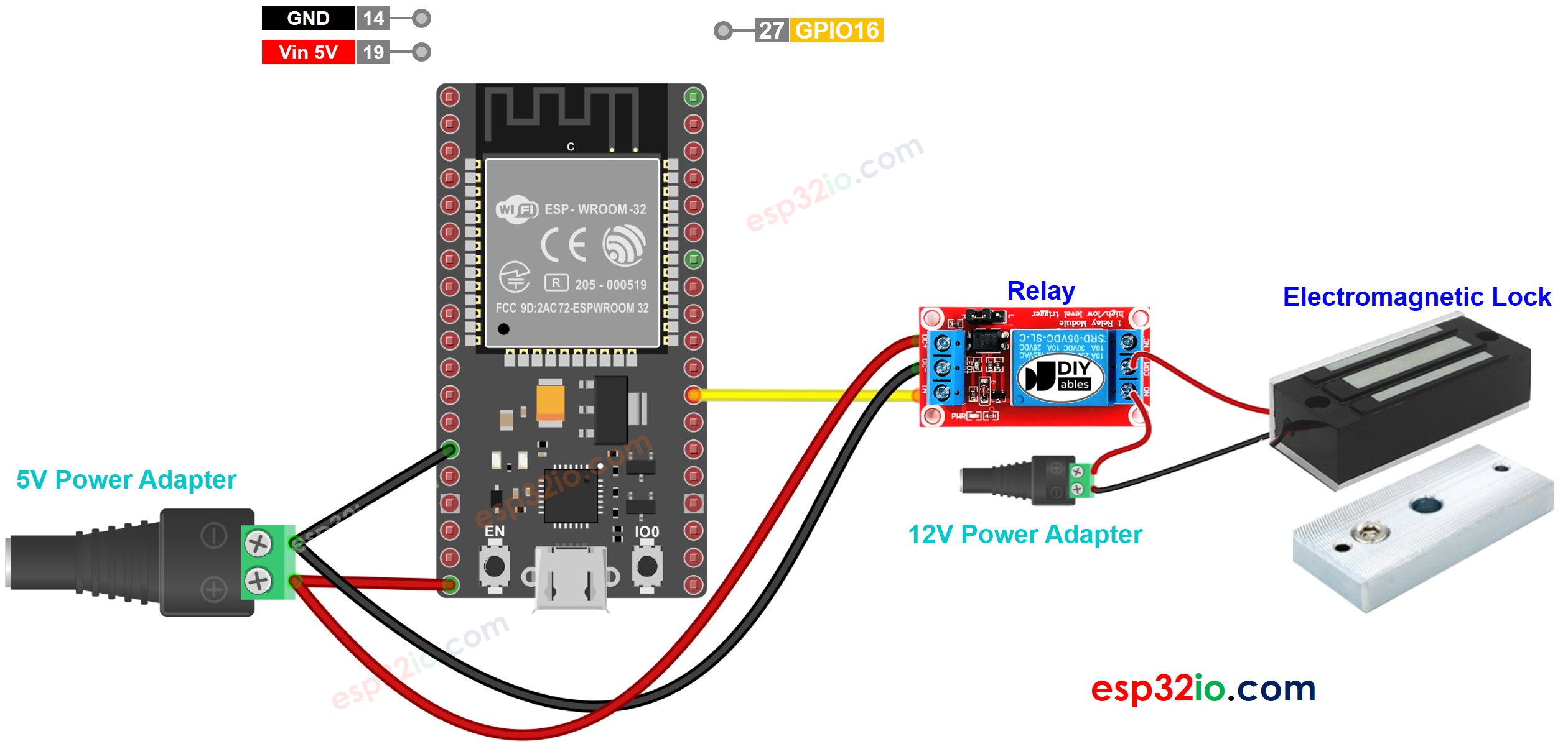 ESP32 Verdrahtungsdiagramm für elektromagnetische Türverriegelung