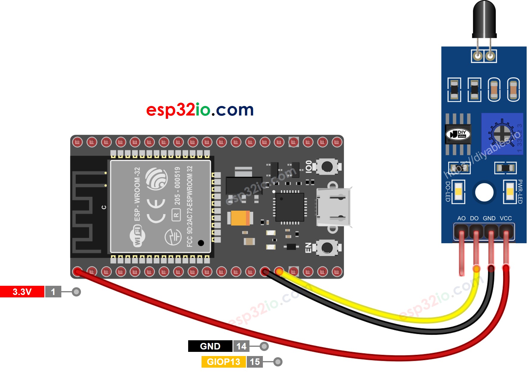 ESP32-Flammensensor Verdrahtungsdiagramm