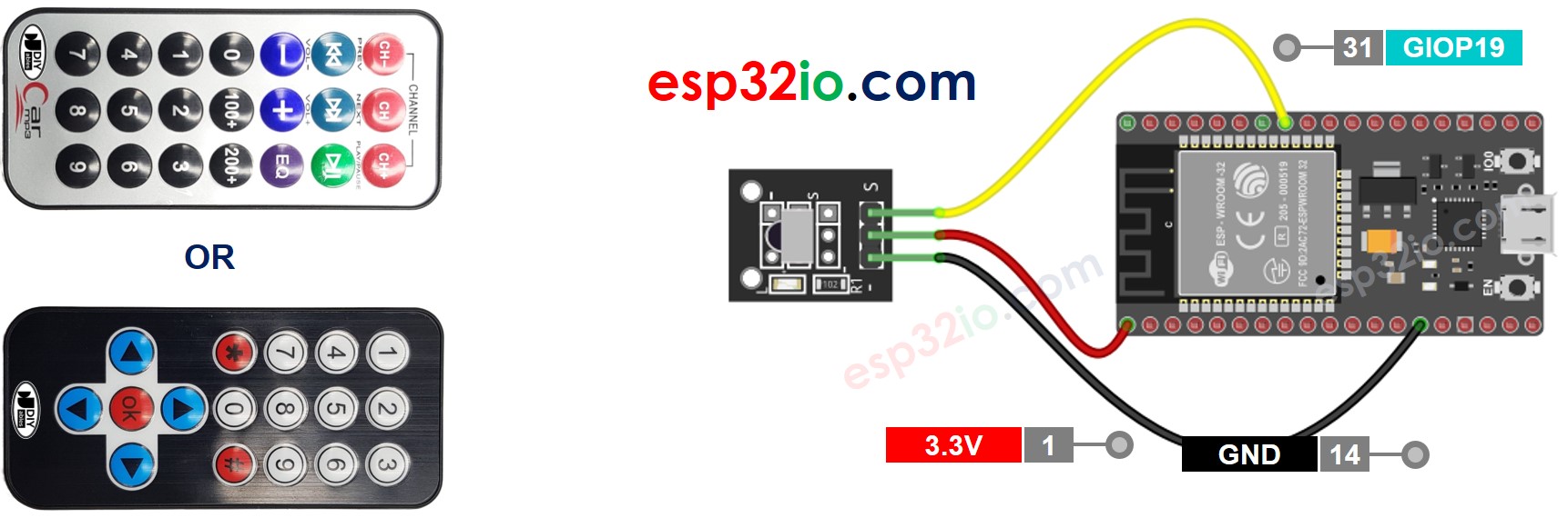 ESP32 IR-Fernbedienung Verdrahtungsdiagramm
