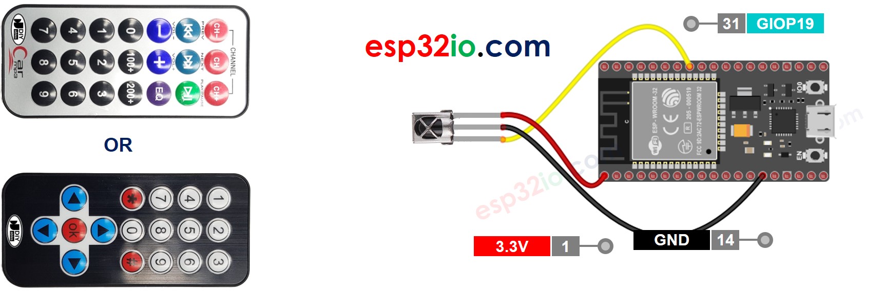 ESP32 IR-Fernbedienungs-Verdrahtungsdiagramm