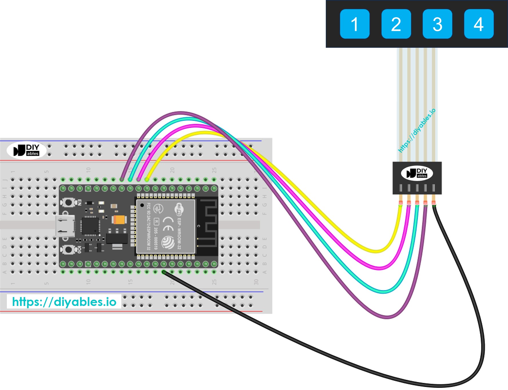 ESP32 1x4-Keypad Verdrahtungsdiagramm