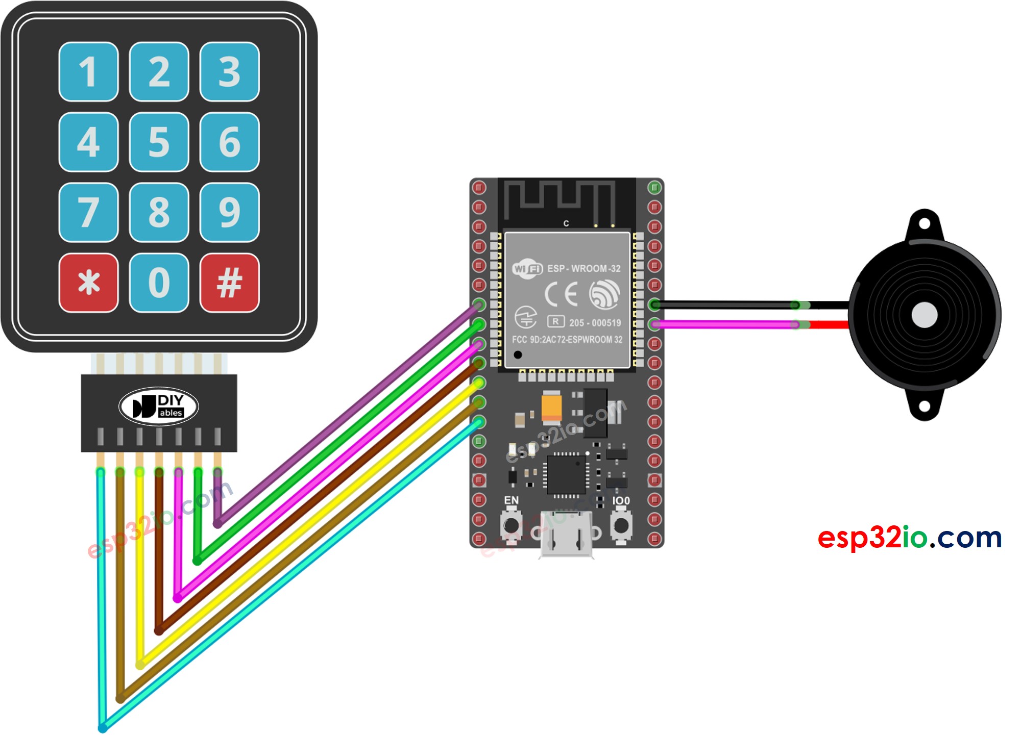ESP32-Tastatur Piezo-Summer Verdrahtungsdiagramm