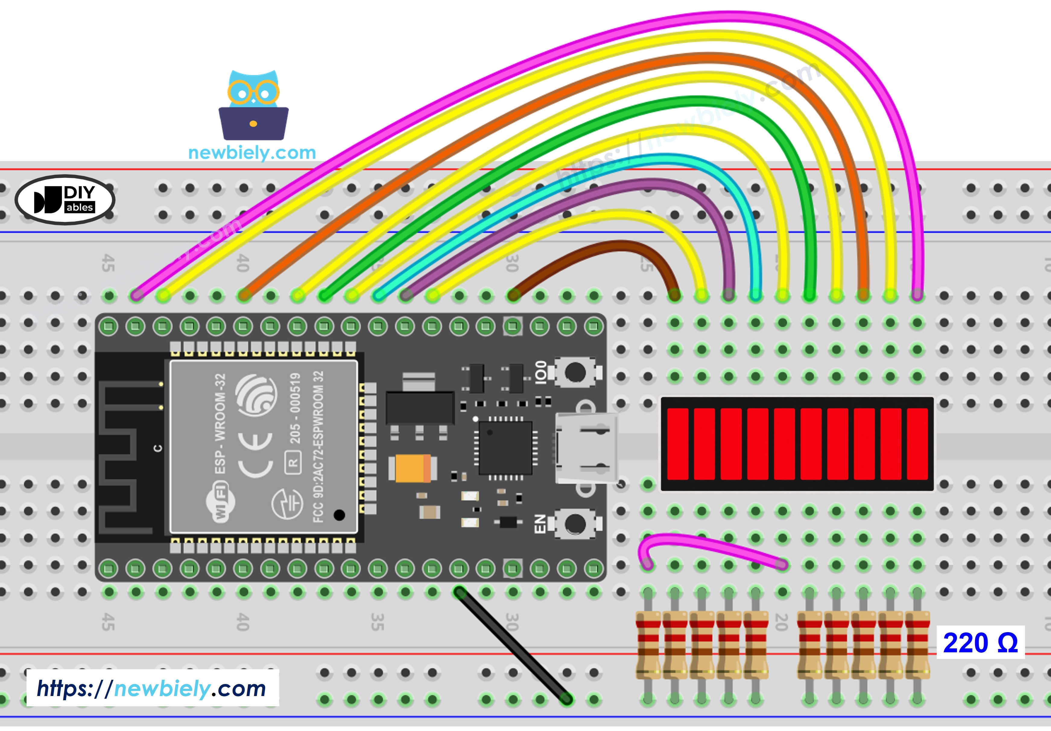 ESP32 LED-Balkenanzeige Schaltplan - Steckbrett