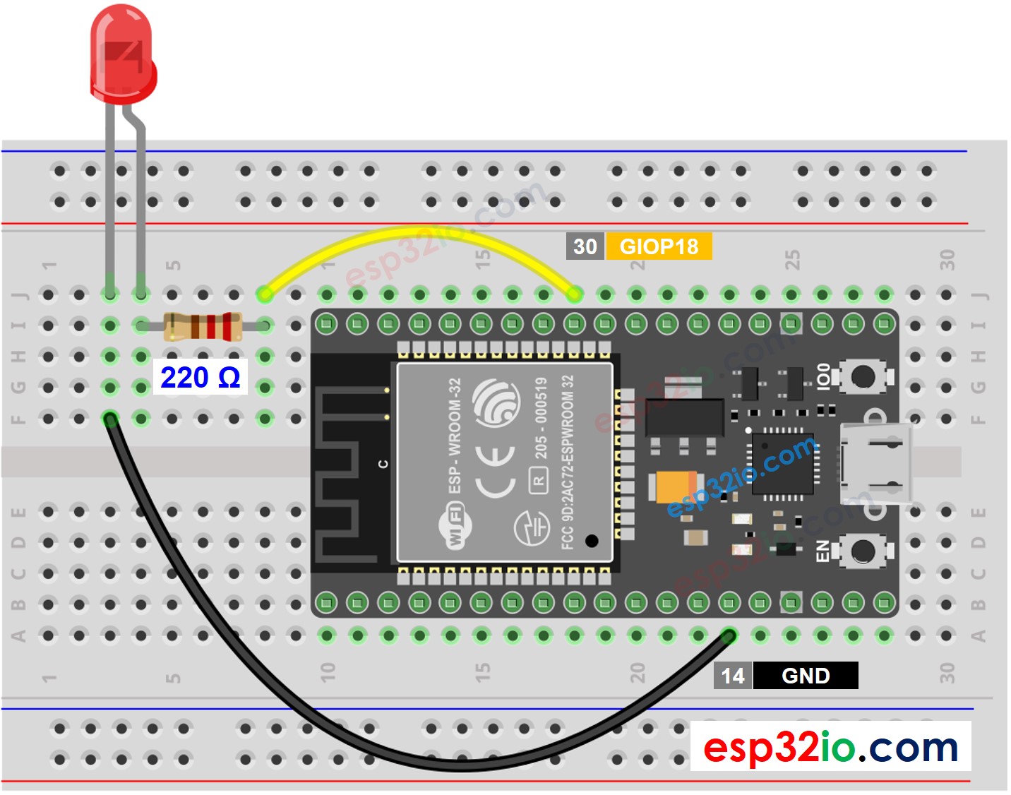 ESP32 LED-Verdrahtungsdiagramm