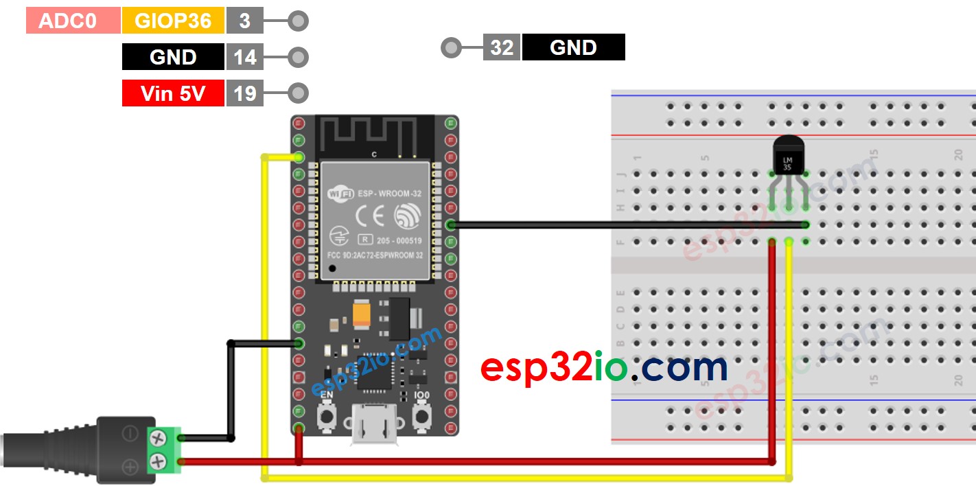 ESP32 LM35-Temperatursensor Verdrahtungsdiagramm