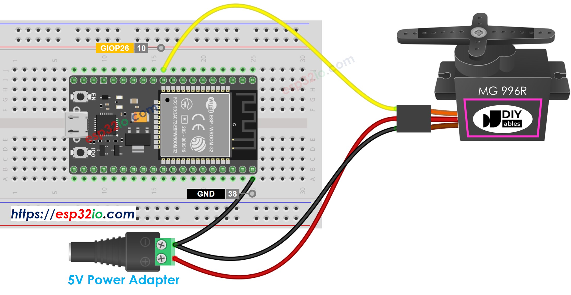 ESP32 MG996R Servomotor-Verdrahtungsdiagramm