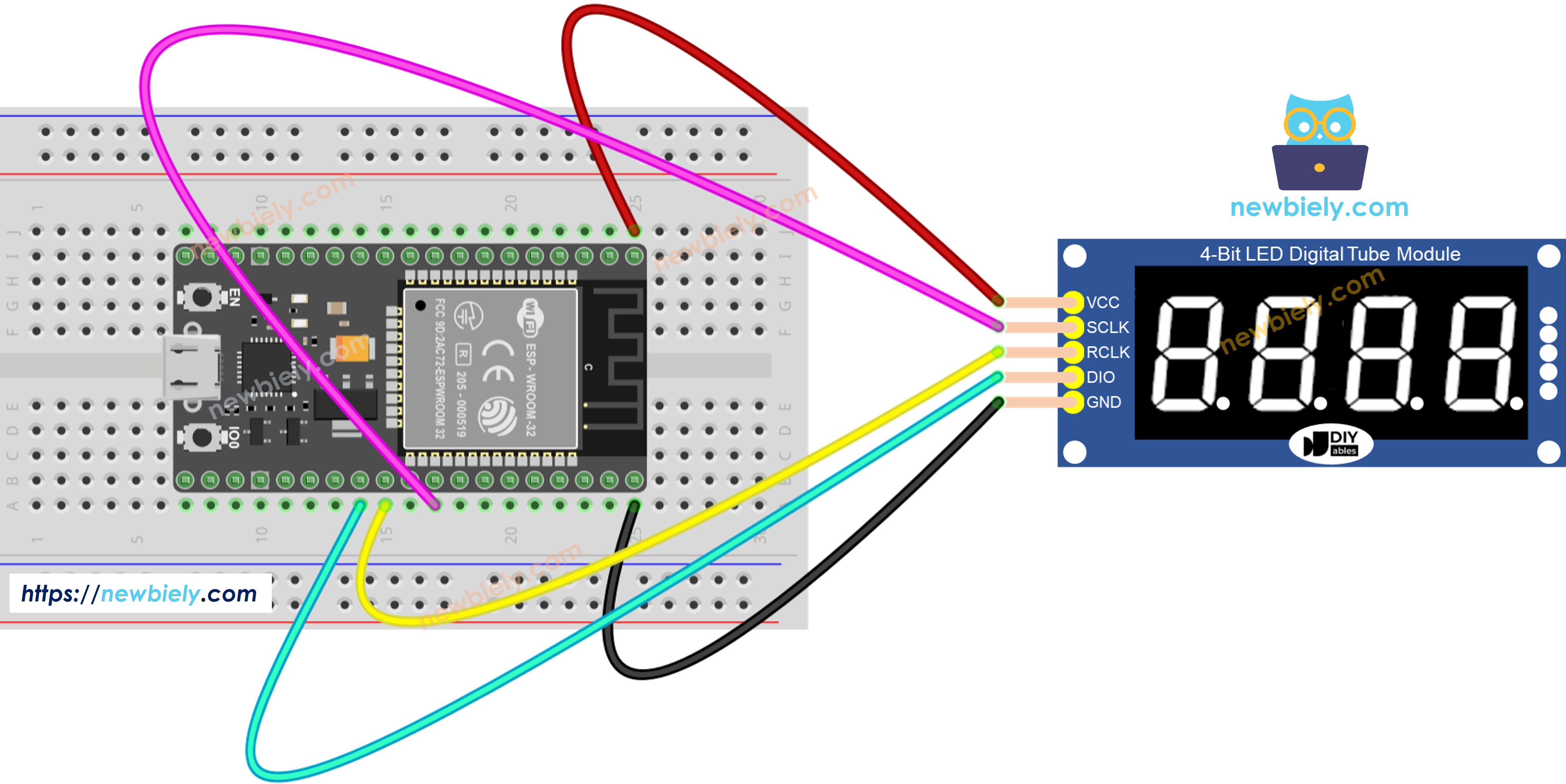 Schaltplan ESP32 4-stellige 7-Segment-Anzeige 74HC595
