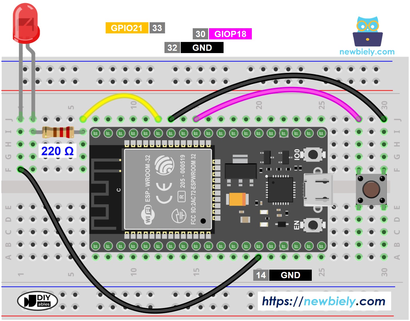 ESP32 MicroPython Taster LED Schaltplan