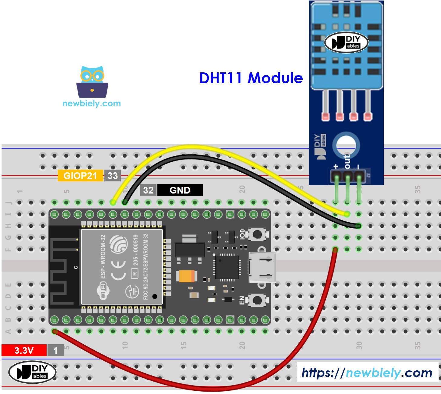 ESP32 MicroPython DHT11 Temperatur- und Luftfeuchtigkeitsmodul Schaltplan