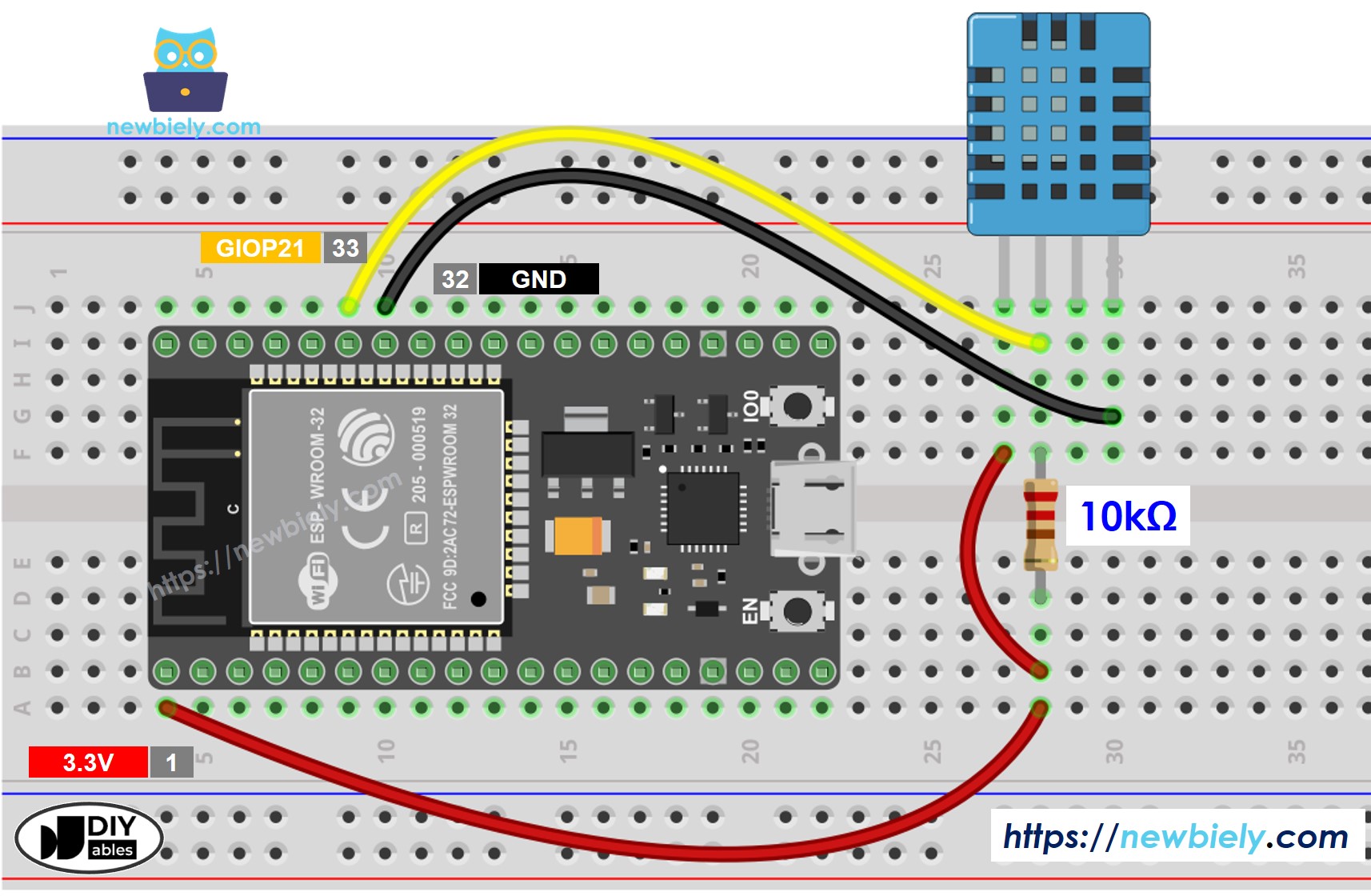 ESP32 MicroPython DHT11 Temperatur- und Luftfeuchtigkeitssensor Schaltplan