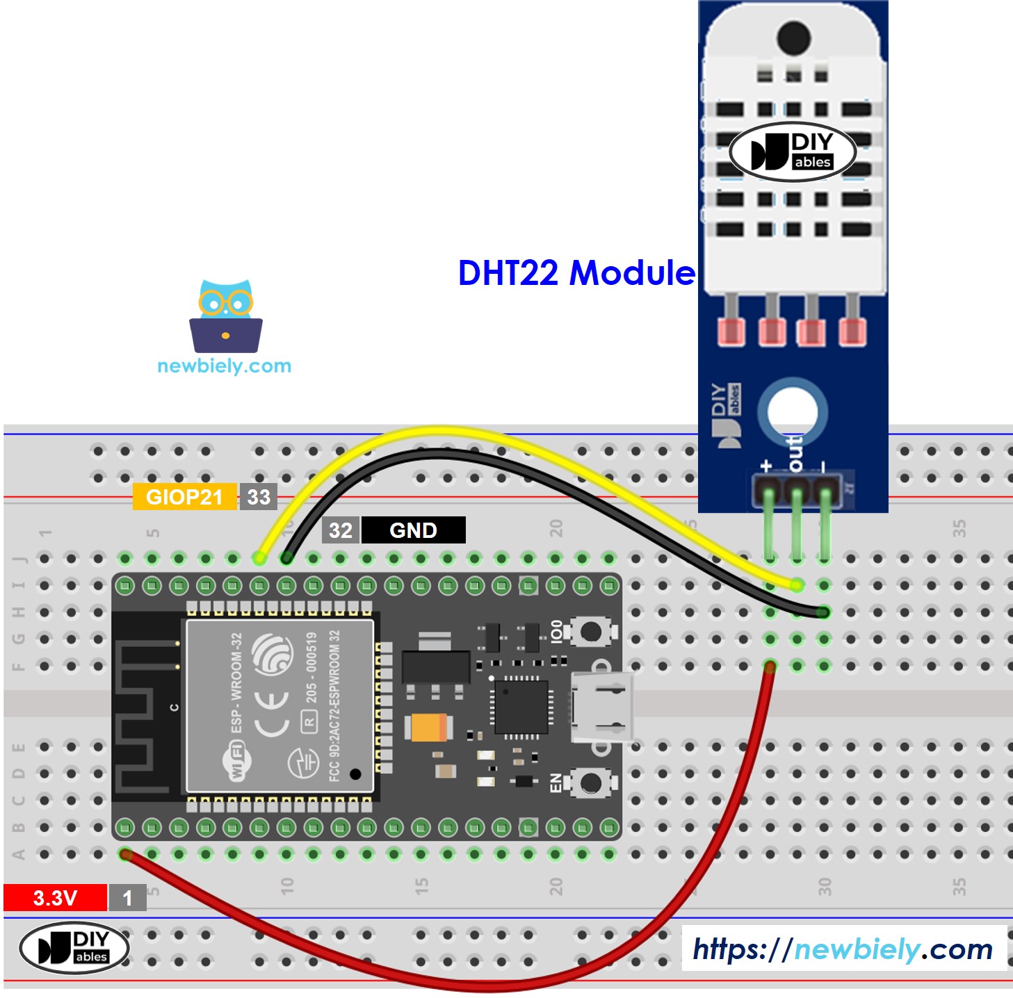 ESP32 MicroPython DHT22 Temperatur- und Luftfeuchtigkeitsmodul Schaltplan
