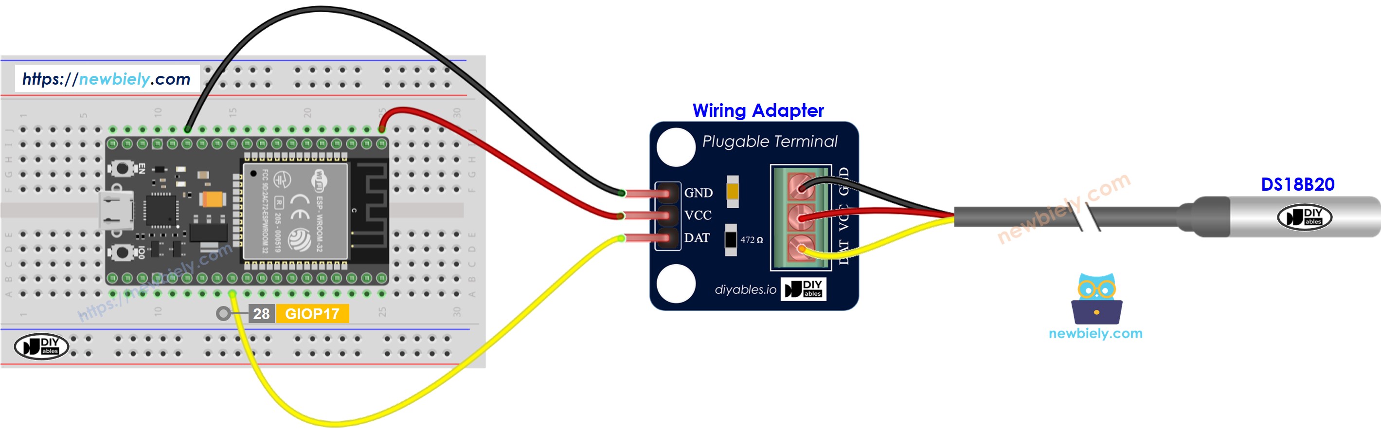 ESP32 MicroPython DS18B20 Schaltplan