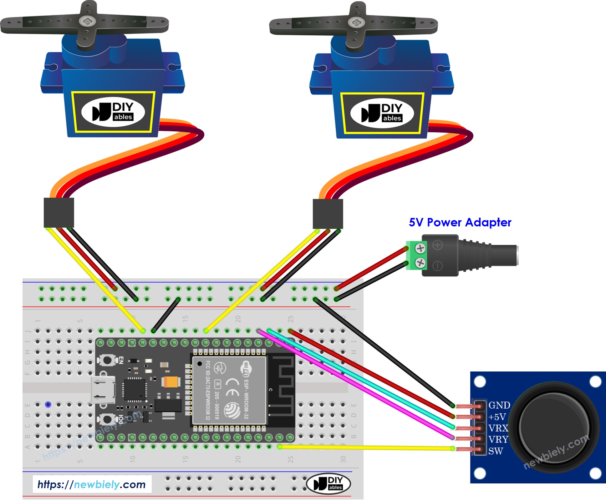 ESP32 MicroPython Joystick Servomotor Schaltplan