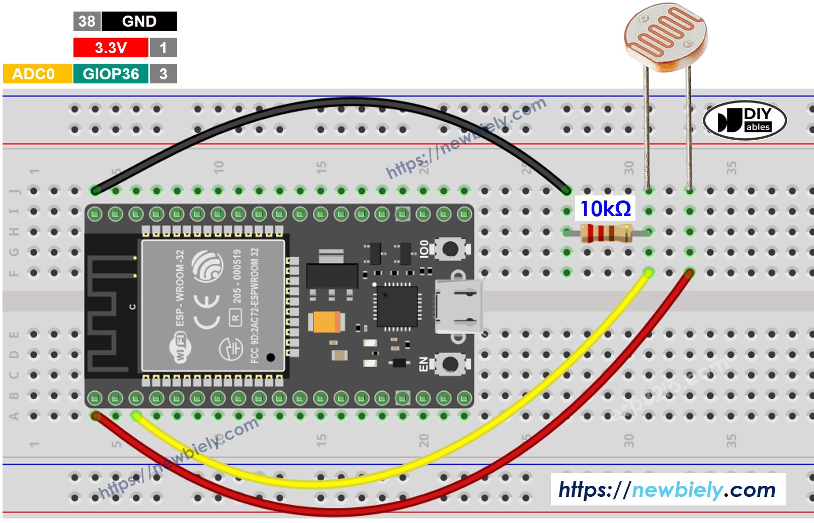 ESP32 MicroPython Lichtsensor Schaltplan