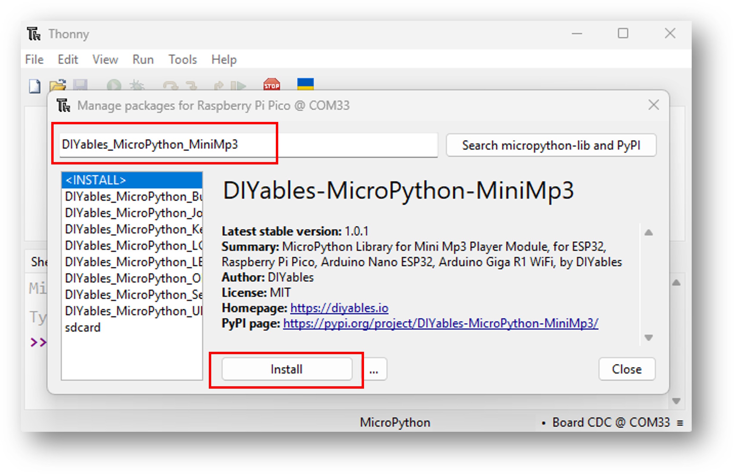 ESP32 MicroPython Mini-MP3-Player-Bibliothek