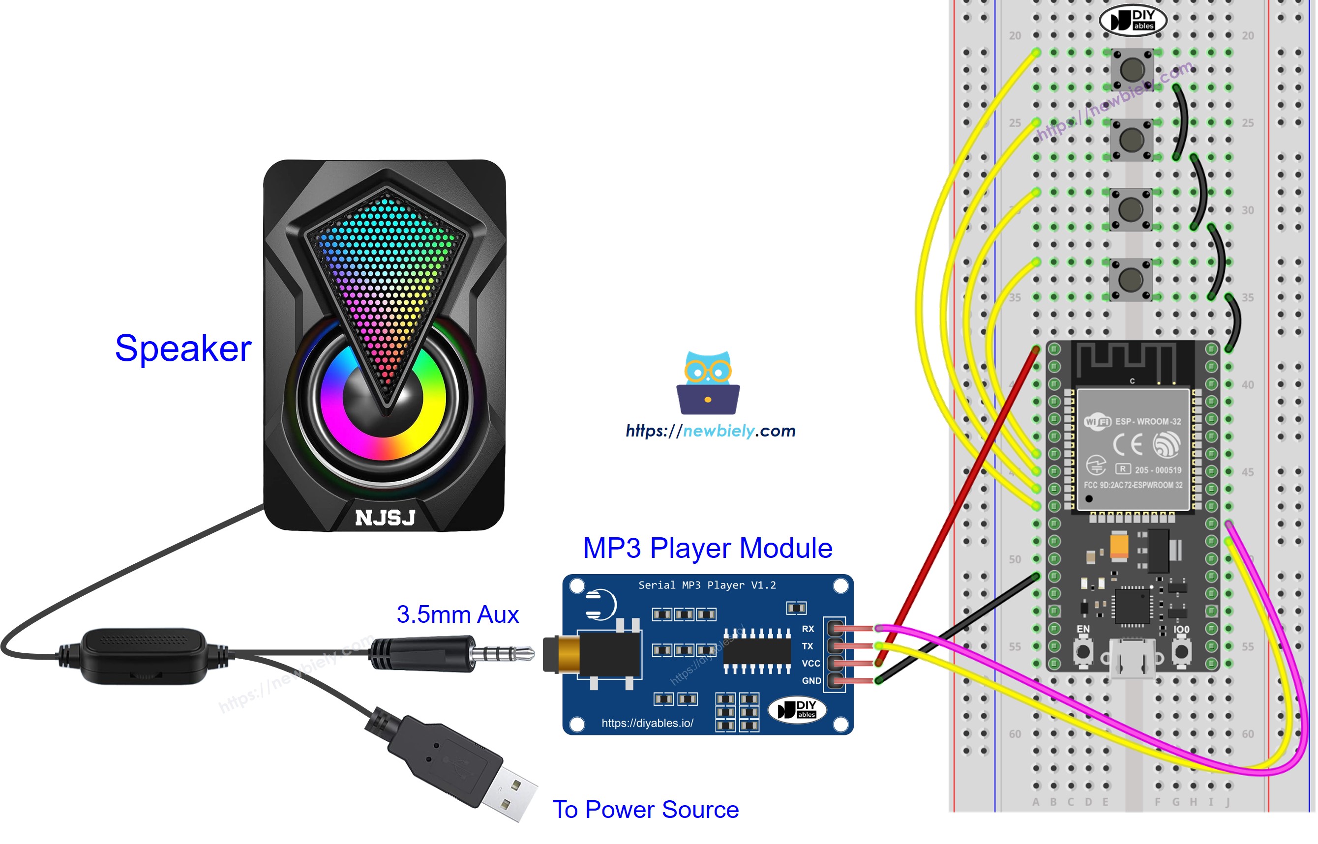 ESP32 MicroPython MP3-Player Lautsprecher Schaltplan